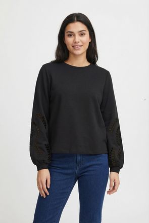 Vila Sweatshirt VILA VISANDY L/S DETAIL SWEAT TOP - NOOS, Damen, Gr. XL, schwarz, Sweatware, Obermaterial: 50% Viskose, 44% Polyester, 6% Elasthan, unifarb