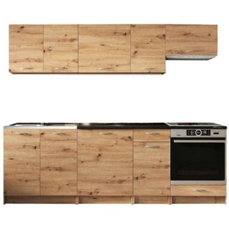 Dmora Cocina completa Camerino, Conjunto compacto y funcional con puertas y cajón, Nudos de roble