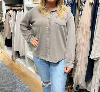 Habitat Color Wash Terry Anywhere Shacket In Grey