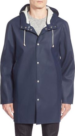 Stutterheim Stockholm Long Sleeve Hooded Raincoat in Navy at Nordstrom, Size X-Large