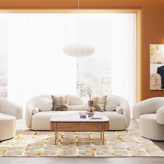Kare Design Sof&aacute; crema 3 plazas tela boucle 225 cm