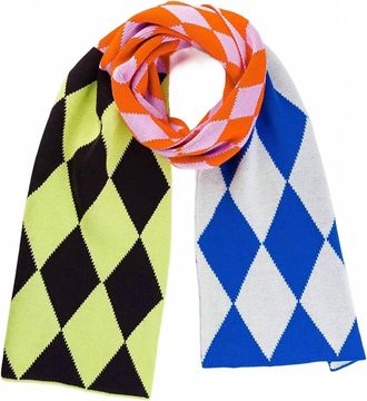 Verloop Womens Harlequin Big Knit Scarf In White Cobalt