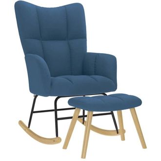 vidaXL Sill&oacute;n Mecedora Con Taburete Tela Azul Vidaxl