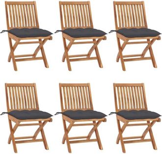 vidaXL Vidaxl - Sillas De Jard&iacute;n Plegables 6 Uds Madera Maciza Teca Con Cojines