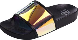 Generic High Fashion Neon Rainbow Spangle Shiny PVC Women Slippers Fancy Bling Flip Flops Colorful Footwear Elegant Design (Black, 4.5)