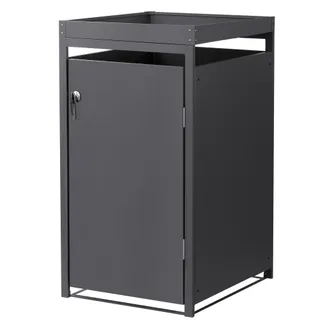 ML Design Ml-design - Cobertizo Para Ocultar Cubos De Basura 240l Antracita 132x80x124 Cm Caseta De Acero Con Cerradura Y Puerta Incluye Cubierta Con Macetero C