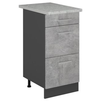 Vicco Mueble Bajo De Cocina R-line, Hormig&oacute;n, 40 Cm Con Cajones, M&aacute;rmol Ap