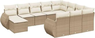 vidaXL Set De Sof&aacute;s De Jard&iacute;n 11pzas Con Cojines Rat&aacute;n Sint&eacute;tico Beige Vidaxl