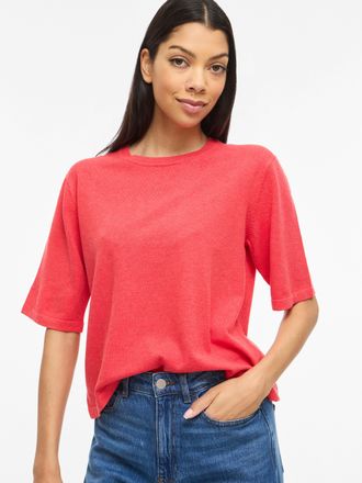 Vila Kurzarmpullover VILA VIMALU O-NECK 2/4 KNIT TOP-NOOS, Damen, Gr. XXL, hibiscus detail:melange, Strick, Obermaterial: 50% Polyester, 30% Viskose, 20% N