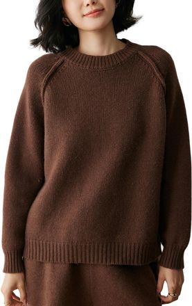 Dissa Women Cashmere Jumper Brown Crewneck Knitted Jumper Long Sleeve Relaxed Cashmere&Wool Thick Plain Ladies Sweater,UK 10,MY25105