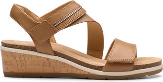 Clarks Womens Heritage Casual Wedge Sandal, Tan Leather, 8.5 Wide