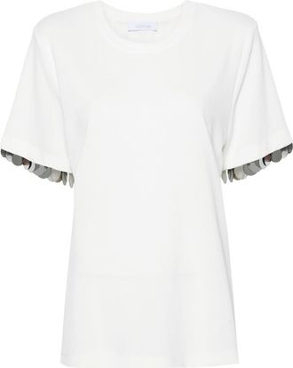 Paco Rabanne paillette-embellished crepe T-shirt - women - Polyamide/Elastane/Viscose - L - White
