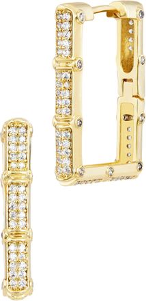 Savvy Cie Jewels 14K GOLD PLATED OVER BRASS WHITE CZ RECTANGLE EARRINGS