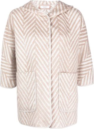 PESERICO herringbone hooded cape - women - Virgin Wool/Alpaca Wool/Cotton/Polyamide/Silk/Viscose - 42 - Neutrals