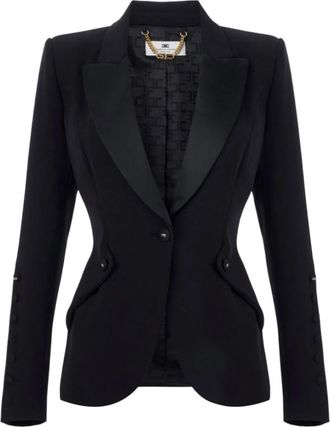 Elisabetta Franchi Slim Fit Crepe Blazer met Tuxedo Details - Dames - Blazers - Zwart - L - Polyester - Jassen