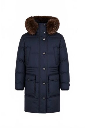 Moorer Mens Fur Trim Hooded Long Parka Jacket In Blu