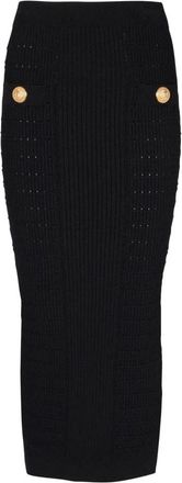 Balmain Hw 2btn Knit Midi Skirt - Dames - Midirokken - Zwart - M - Nylon - Rokken