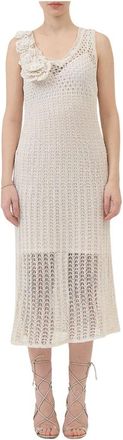 Ermanno Scervino Gebreide Maxi Jurk met Bloemapplicaties - Dames - Casual kleedjes - Wit - S - Katoen - Kleedjes