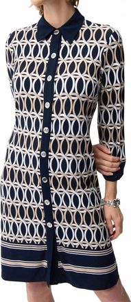 Joseph Ribkoff Silky Knit Geometric A-Line Print Dress In Midnight Blue/multi