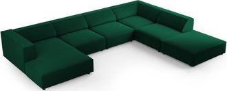 BLOOMINGLOFT 7-Sitzer Design Panorama Sofa Ardenal mit langer Seite rechts, Samtbezug
