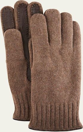 Bergdorf Goodman Mens Cashmere Jersey Gloves w/ Deerskin Palms