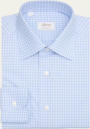 Brioni Mens Ventiquattro Cotton Micro-Plaid Dress Shirt