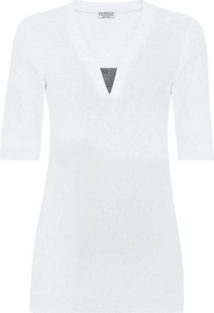 Brunello Cucinelli Stretch Cotton Ribbed Jersey Top With Precious Insert Clothing