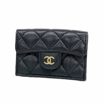 Chanel Black Grained Calfskin Wallet (Tri-Fold) (Pre-Owned)