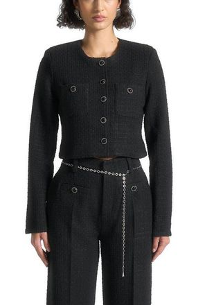 Mani&egrave;re De Voir Celine Cropped Tweed Jacket with Pearls in Black at Nordstrom, Size 8