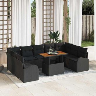 vidaXL Conjunto De Sof&aacute; De Jard&iacute;n 10 Pcs Negro Polirat&aacute;n Vidaxl