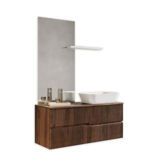 Aquadesign Mueble de ba&ntilde;o 4 piezas en mdf roble oscuro