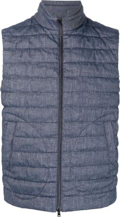 Herno logo-patch padded gilet - men - Cotton/Spandex/Elastane/Linen/Flax/Polyamide/Goose Down/Feather - 50 - Blue