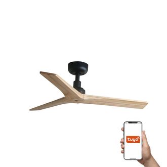 Netlighting Klim Small 3 Blade Ceiling Fan Matt Black Pine E27 Tuya Smart System in Brown
