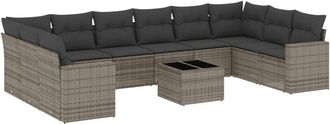 vidaXL Set De Sof&aacute;s De Jard&iacute;n 11 Pzas Y Cojines Rat&aacute;n Sint&eacute;tico Gris Vidaxl