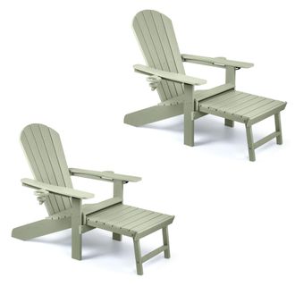 VonHaus Westport Reclining HDPE Adirondack Garden Chair with Footrest Set of 2 in Light Green | Size: 2 Pack