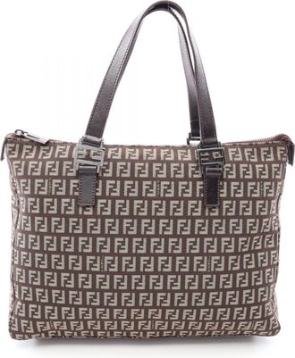 Fendi Beige Brown Canvas Leather Handbag Tote Bag (Pre-Owned)