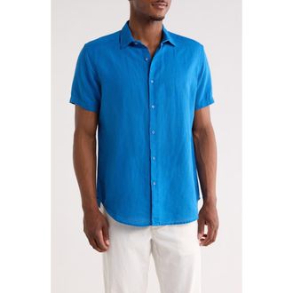 Robert Graham Davis Short Sleeve Linen Blend Button-Up Shirt in Blue at Nordstrom Rack, Size Xxx-Large