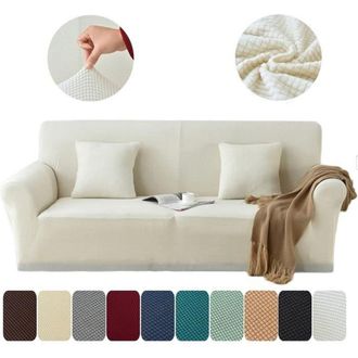 OEM Funda El&aacute;stica De Sof&aacute; De Jacquard De 1 Pieza Tuserxln, Funda De Felpa Para Sof&aacute; (190-230 Cm) - 3 Plazas, Blanca