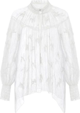 Elisabetta Franchi Blouse van Kantstof met Ruches - Dames - Blouses - Beige - M - Polyester - Overhemden
