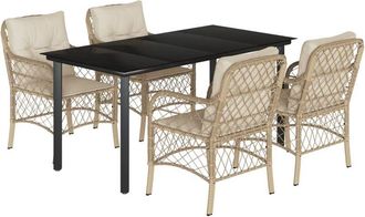 vidaXL Set Comedor De Jard&iacute;n 5 Pzas Con Cojines Rat&aacute;n Sint&eacute;tico Beige Vidaxl