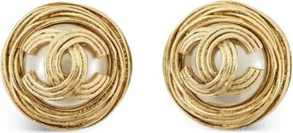 Chanel 1994 CC ronde vergulde oorclips met imitatieparel - Wit