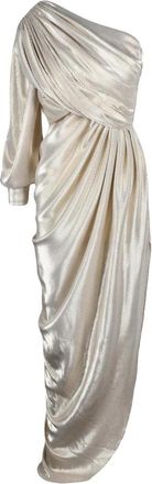 Rhea Costa Lange Lam&eacute; Jurk - Dames - Avondkleed - Beige - L - Kleedjes