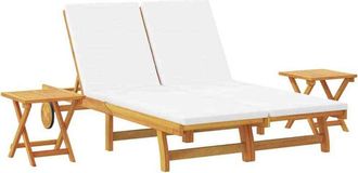 vidaXL Sun Lounger Reclining Cream White Solid Acacia Wood vidaXL