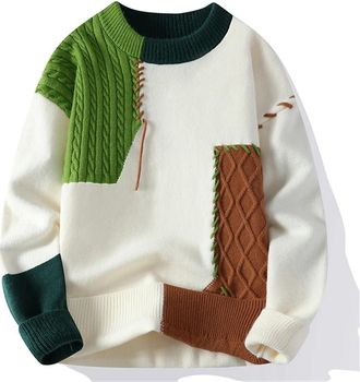 Generic Mens Everyday Casual Patchwork Sweater Warm Tops Street Wear EN8 L