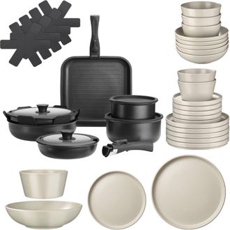 TecTake Set b&aacute;sico de cocina para 6 personas, 41 piezas, negro/gris topo