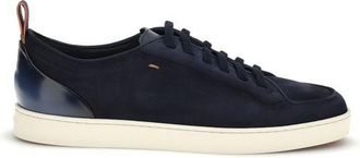Santoni Blue Calf Leather Bos Taurus Low Top Mens Sneakers