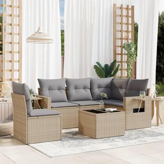 vidaXL Vidaxl - Juego De Sof&aacute;s Jard&iacute;n Con Cojines 6 Pzas Rat&aacute;n Sint&eacute;tico Beige