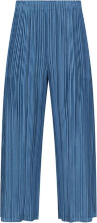 Pleats Please Issey Miyake Blue Pleated Straight-Leg Pants
