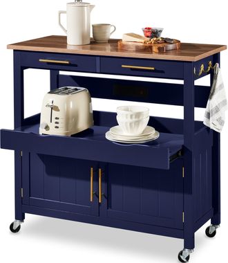 Best Choice Products 36in Large Rolling Kitchen Island Cart, 2-Door Cabinet, Outlet, Hooks, & Wheels
