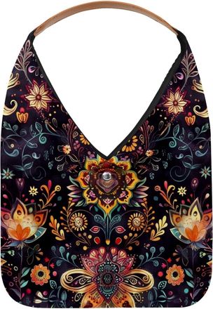 Generic Vintage Ethnic Boho Floral (5) Reusable Lightweight Grocery Bags - Foldable Into Compact Pouch, Washable & Sturdy, Multipurpose for Shopping and Trave